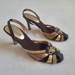 💙 Rebels Y2K Leather Rope Style Heels Size 6 Boho Retro